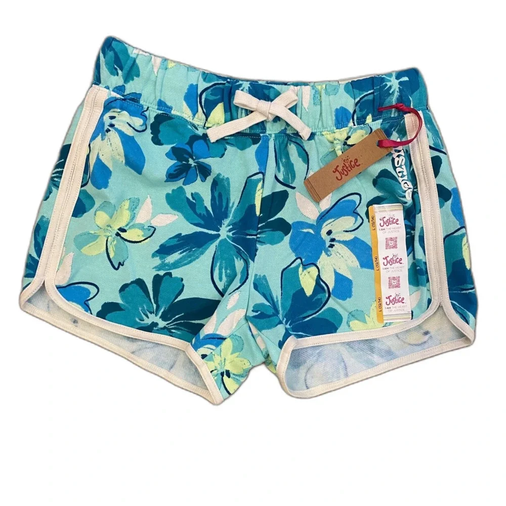 Justice Girls floral Dolphin Shorts Cotton Elastic Waistband Logo Size L 12/14